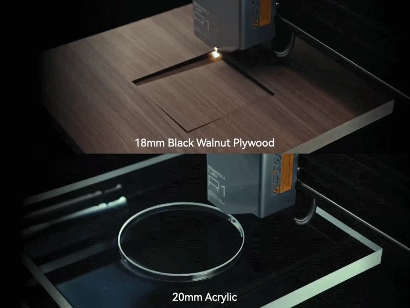 ブラックウォールナット合板18mmとアクリル20mmの切断例