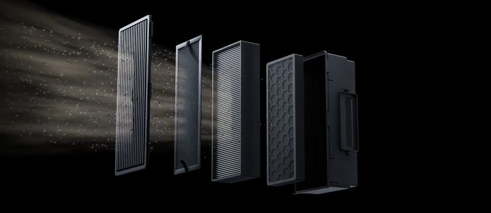 空気中の粒子を捕集するX2Dの多層フィルター構造